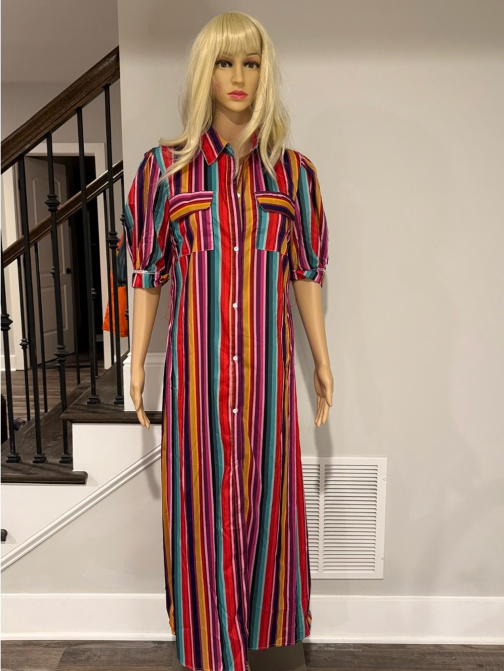 Multicolor Striped Button-Front Maxi Dress